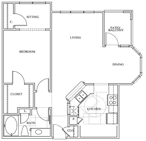 One bedroom one bathroom floorplan